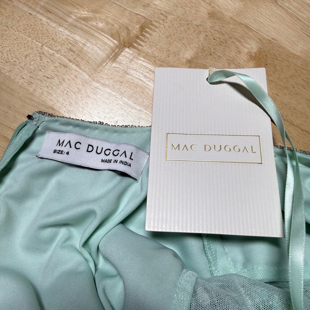 Mac Duggal NWT Sage Green Chiffon Gown Beaded Embellished 3/4 Sleeve Top Size 4 - Picture 5 of 9